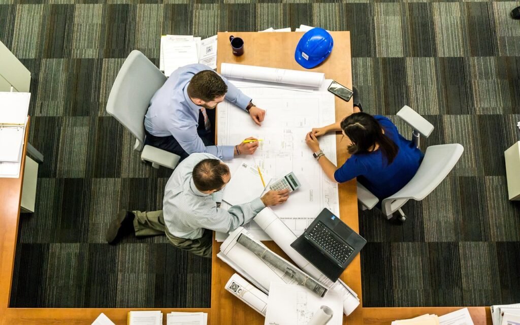 happy diverse team meeting modern office